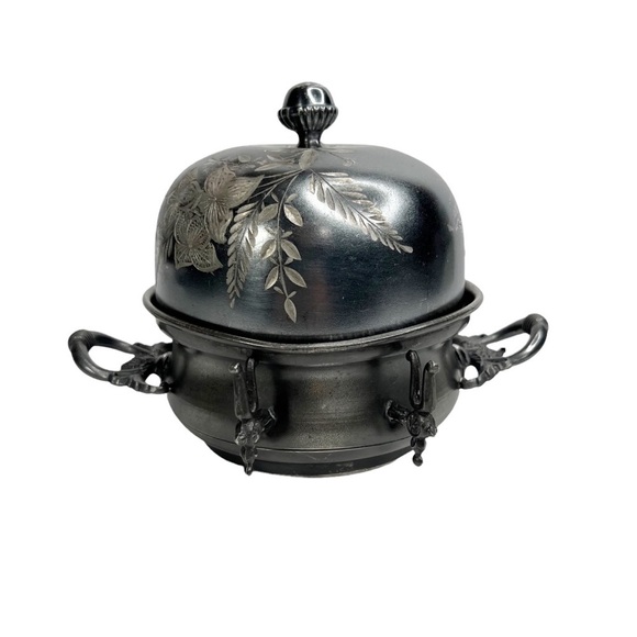 Antique Silver Metal MFG Co Silver Plate Dome Butter Warmer - Picture 1 of 11